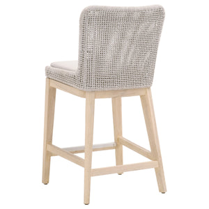 Mesh Outdoor Counter Stool in Taupe & White Flat Rope, Gray Teak, Pumice