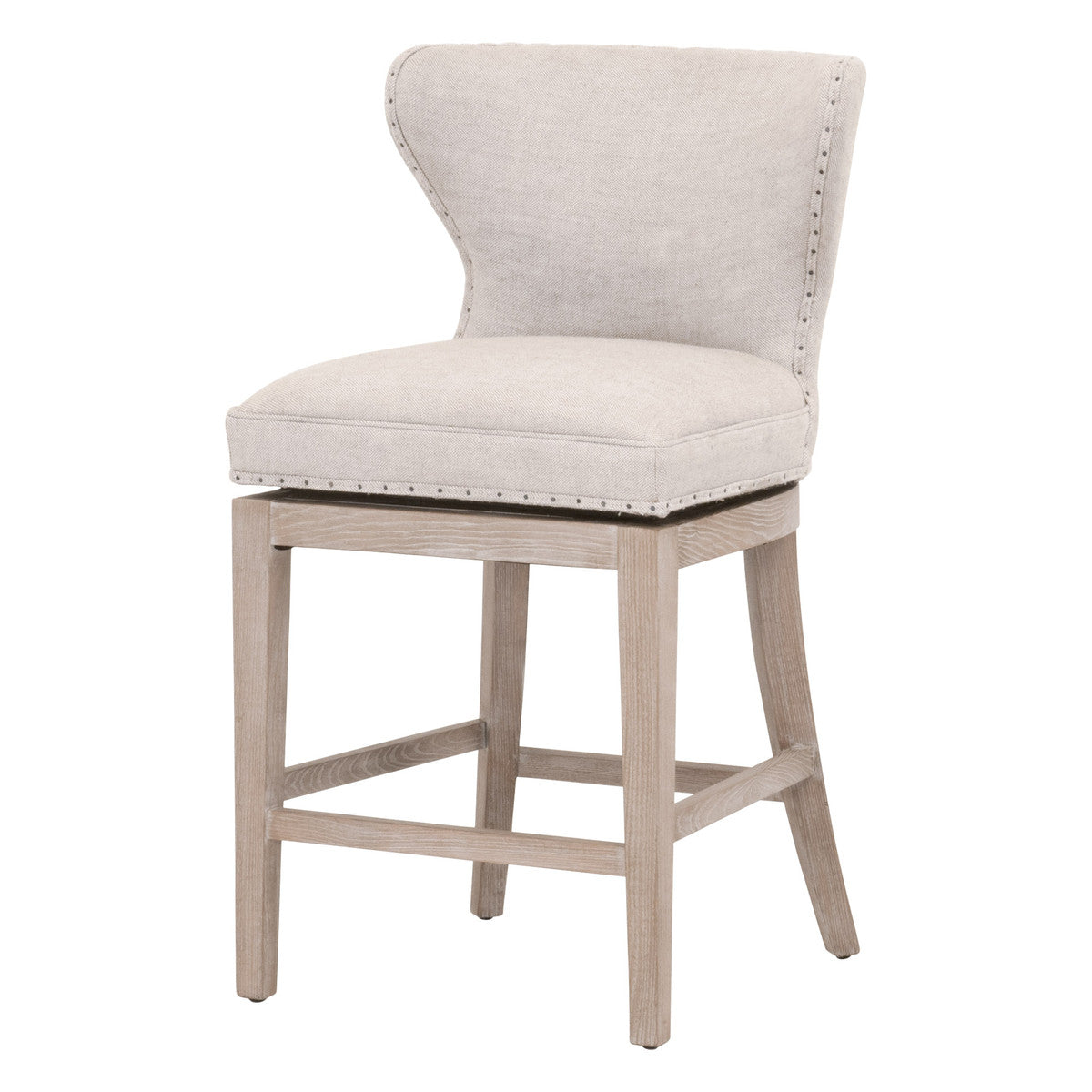 Milton Swivel Counter Stool in Bisque French Linen, Natural Gray Ash