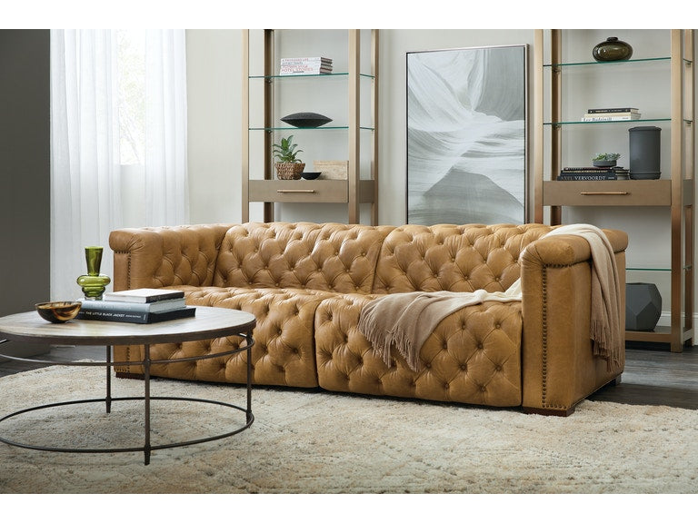 Light Brown Hooker Furniture Power Reclining Sofa with Power Headrest